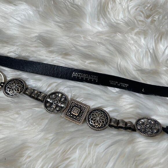 Lorena Antonazzi Firenze Western Leather Belt Silver Tone Medallion Detail Large - Picture 3 of 6